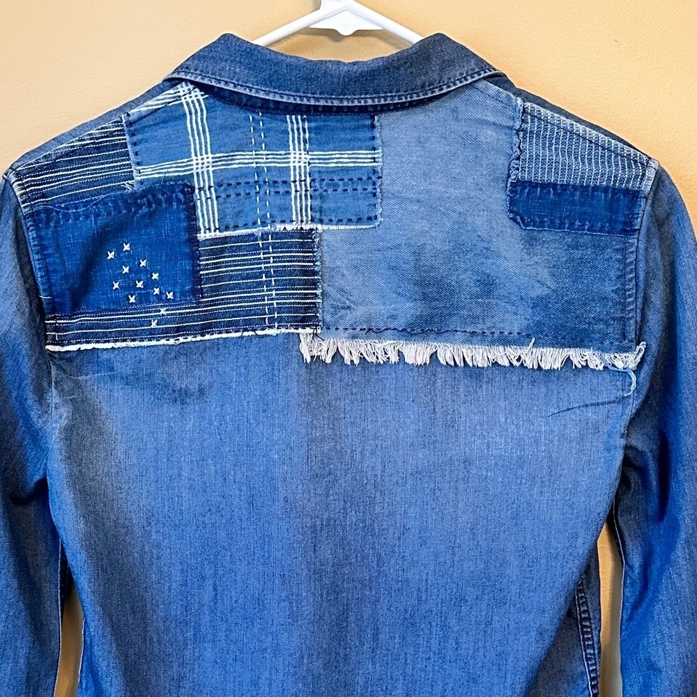 JOES Collection JOSIE Crop Denim Patchwork Shirt - Picture 4 of 9